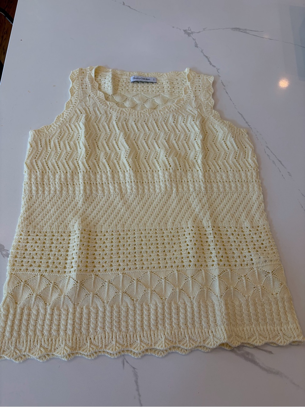 PrettyGarden Sophisticate Light Yellow Crochet Tank Top - Size Small